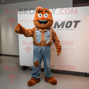 Rust Momentum mascot costume character dressed with a Mom Jeans and Lapel pins