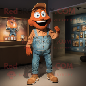 Rust Momentum mascot costume character dressed with a Mom Jeans and Lapel pins