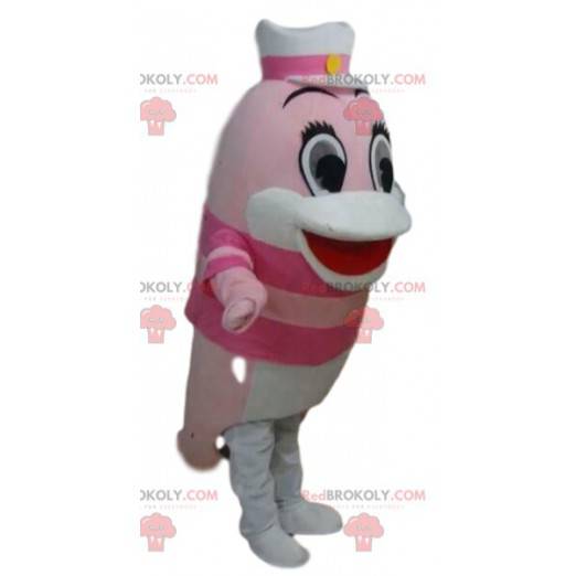 Roze dolfijn mascotte, viskostuum, zee mascotte - Redbrokoly.com