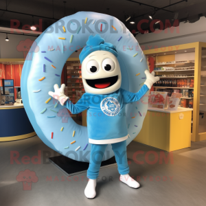 Sky Blue Bagels mascot costume character dressed with a Long Sleeve Tee and Brooches