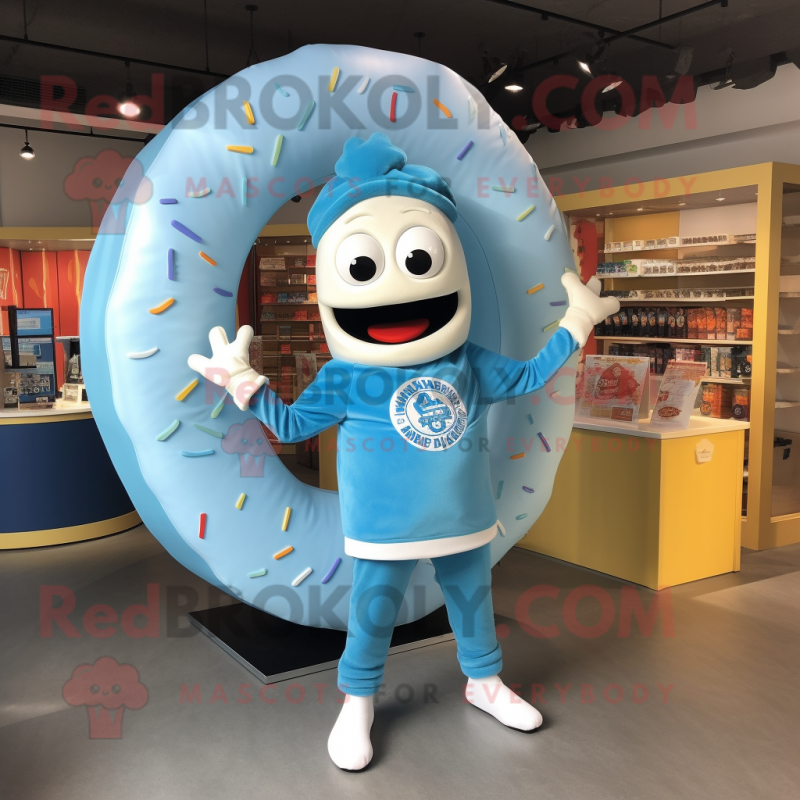 Sky Blue Bagels mascot costume character dressed with a Long Sleeve Tee and Brooches Sky Blue Bagels mascot costume character dressed with a Long Sleeve Tee and Brooches