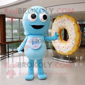 Sky Blue Bagels mascot costume character dressed with a Long Sleeve Tee and Brooches