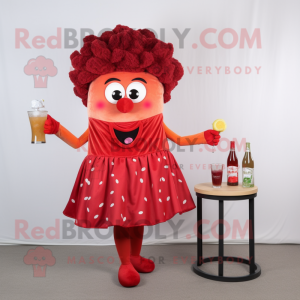 Red Hamburger mascot costume character dressed with a Cocktail Dress and Hair clips