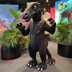 Black Parasaurolophus mascot costume character dressed with a Long Sleeve Tee and Earrings