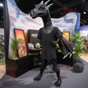 Black Parasaurolophus mascot costume character dressed with a Long Sleeve Tee and Earrings