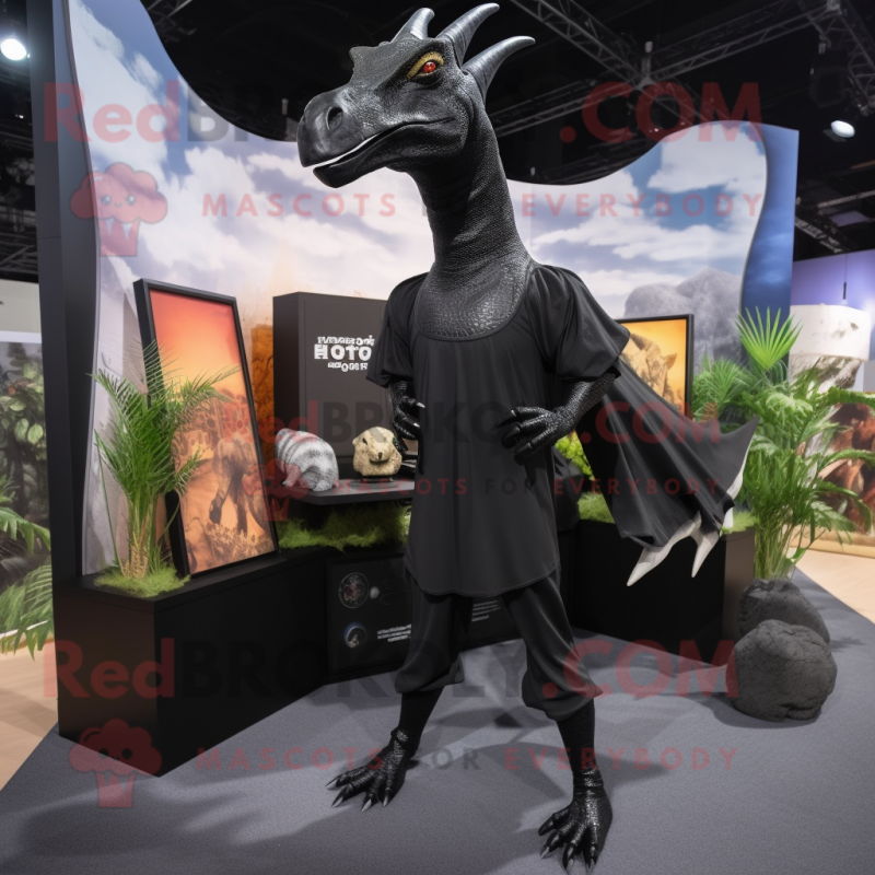 Black Parasaurolophus mascot costume character dressed with a Long Sleeve Tee and Earrings
