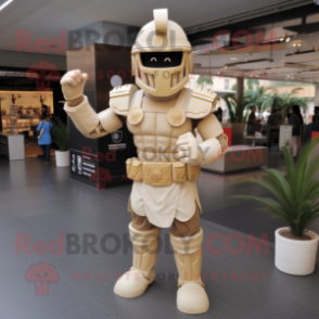 Beige Spartan Soldier mascot costume character dressed with a Suit Pants and Necklaces