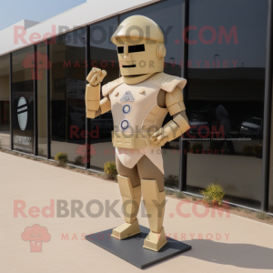 Beige Spartan Soldier mascot costume character dressed with a Suit Pants and Necklaces