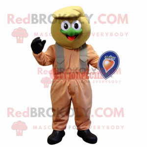 Peach Special Air Service mascot costume character dressed with a Oxford Shirt and Gloves