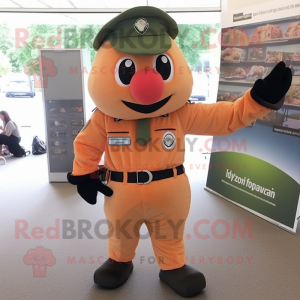 Peach Special Air Service mascot costume character dressed with a Oxford Shirt and Gloves