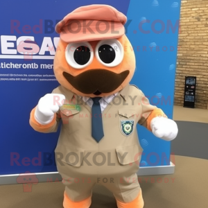 Peach Special Air Service mascot costume character dressed with a Oxford Shirt and Gloves