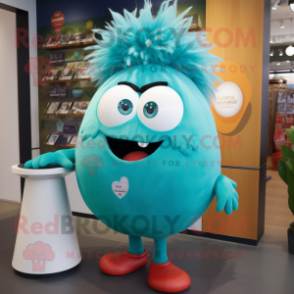 Turquoise Shakshuka mascot costume character dressed with a Leggings and Hairpins
