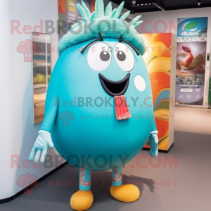 Turquoise Shakshuka mascot costume character dressed with a Leggings and Hairpins