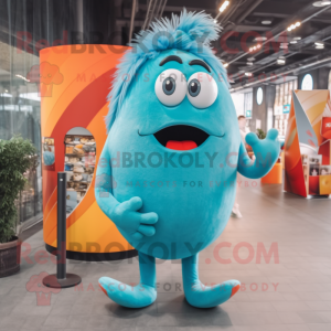 Turquoise Shakshuka mascot costume character dressed with a Leggings and Hairpins