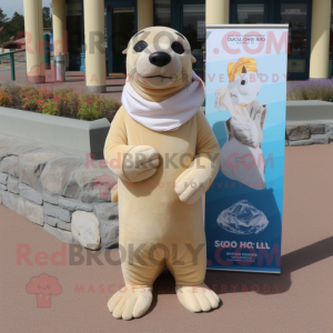 Beige Sea Lion maskot drakt...