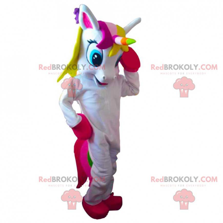 Mascotte de licorne multicolore, costume féérique -