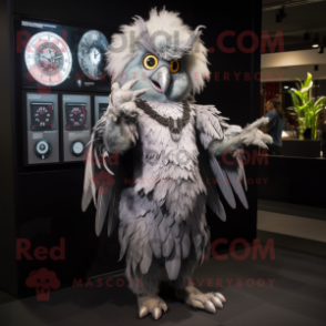 Silver Harpy mascot costume character dressed with a Mini Skirt and Digital watches