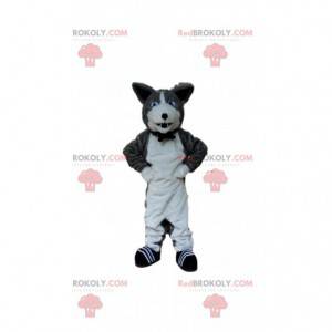 Mascote de cachorro cinza e branco, fantasia de canil -