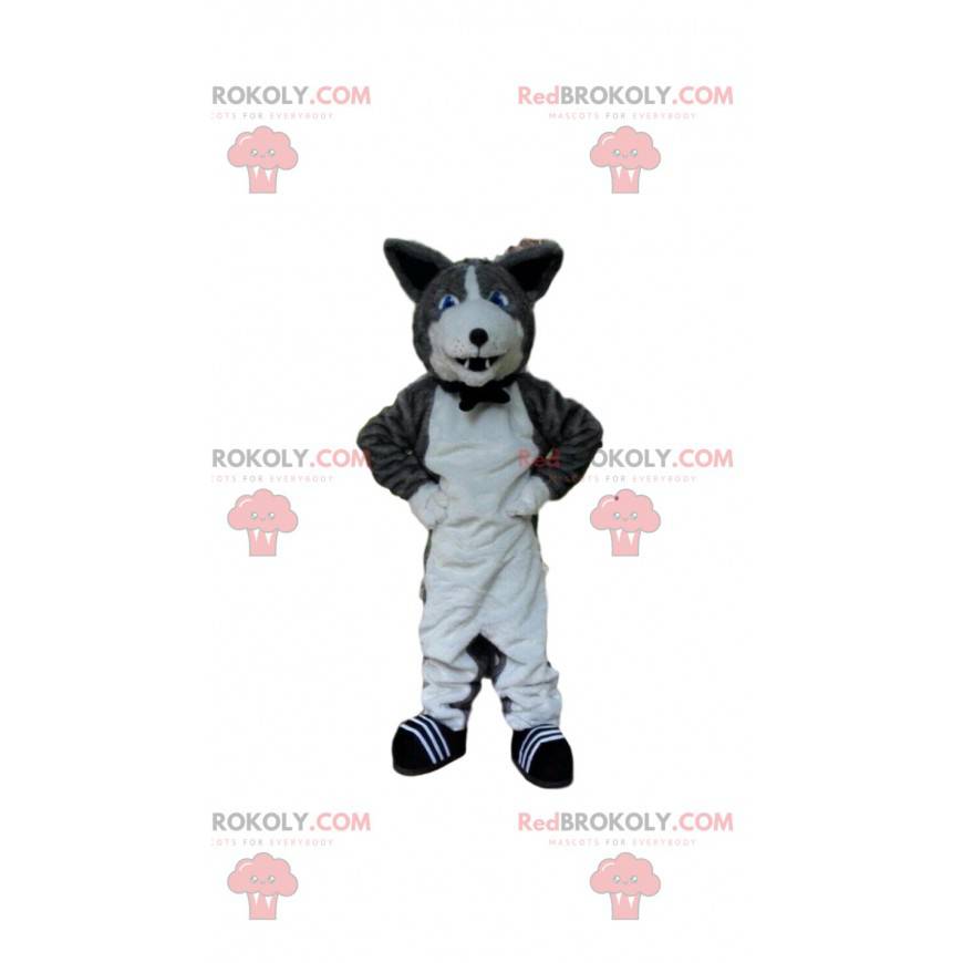 Grå og hvid hundemaskot, kenneldragt - Redbrokoly.com Grå og hvid hundemaskot, kenneldragt - Redbrokoly.com