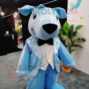 Sky Blue Tapir mascot costume character dressed with a Dress and Bow ties