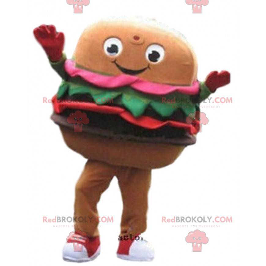 Maskot hamburger, kostým rychlého občerstvení, obří hamburger -