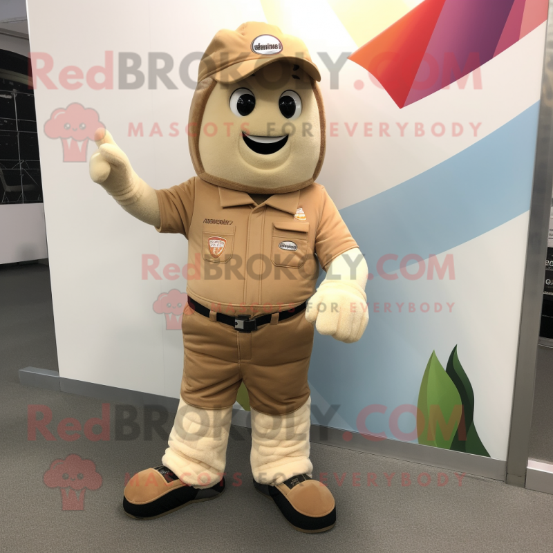 Beige Ice Cream Cone mascot costume character dressed with a Cargo Shorts and Foot pads Beige Ice Cream Cone mascot costume character dressed with a Cargo Shorts and Foot pads