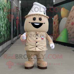 Beige Ice Cream Cone mascot costume character dressed with a Cargo Shorts and Foot pads