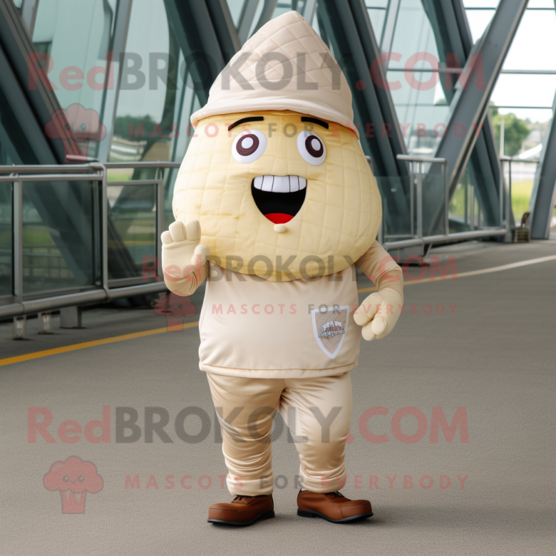 Beige Ice Cream Cone mascot costume character dressed with a Cargo Shorts and Foot pads