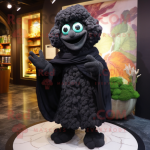 Black Cauliflower mascot costume character dressed with a Culottes and Shawls