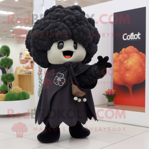 Black Cauliflower mascot costume character dressed with a Culottes and Shawls