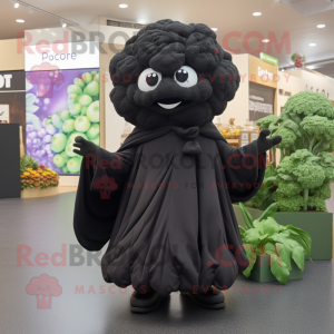 Black Cauliflower mascot costume character dressed with a Culottes and Shawls