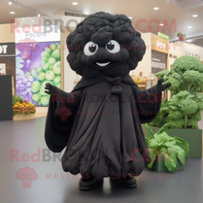 Black Cauliflower mascot costume character dressed with a Culottes and Shawls