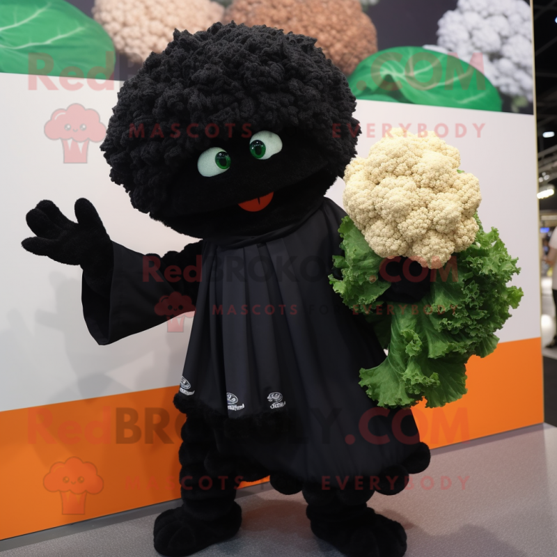 Black Cauliflower mascot costume character dressed with a Culottes and Shawls