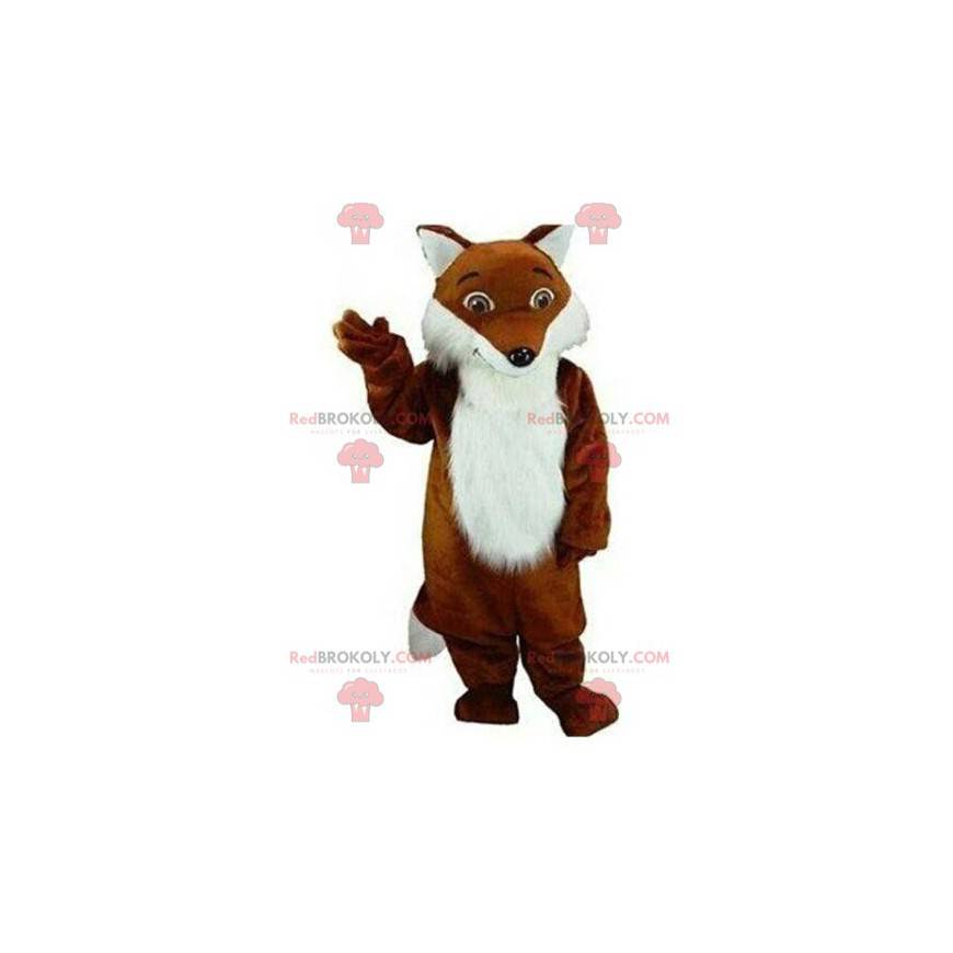 Mascotte de renard marron et blanc, poilu, costume de renard -