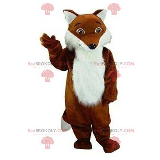 Mascota de zorro marrón y blanco, peludo, disfraz de zorro -