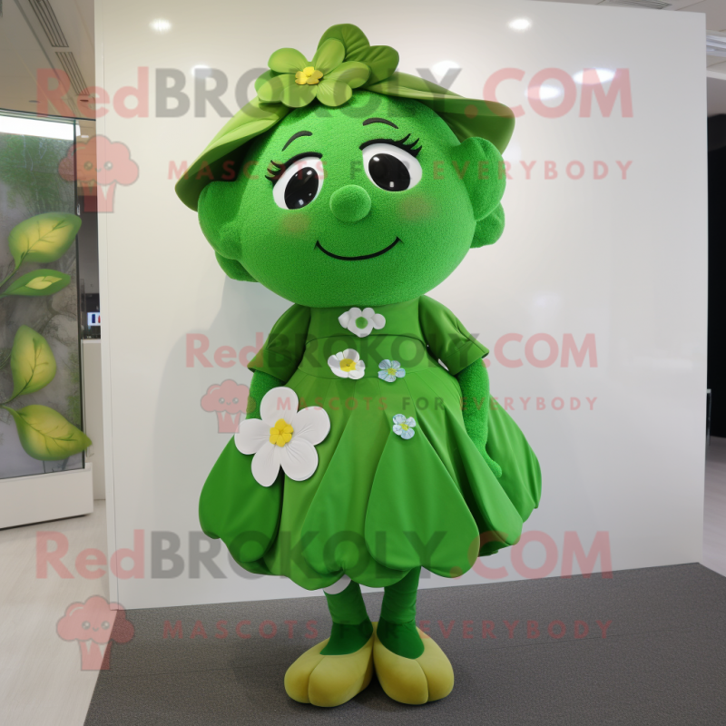 Olive Four Leaf Clover mascot costume character dressed with a A-Line Dress and Ties Olive Four Leaf Clover mascot costume character dressed with a A-Line Dress and Ties