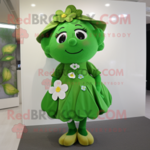 Olive Four Leaf Clover mascot costume character dressed with a A-Line Dress and Ties