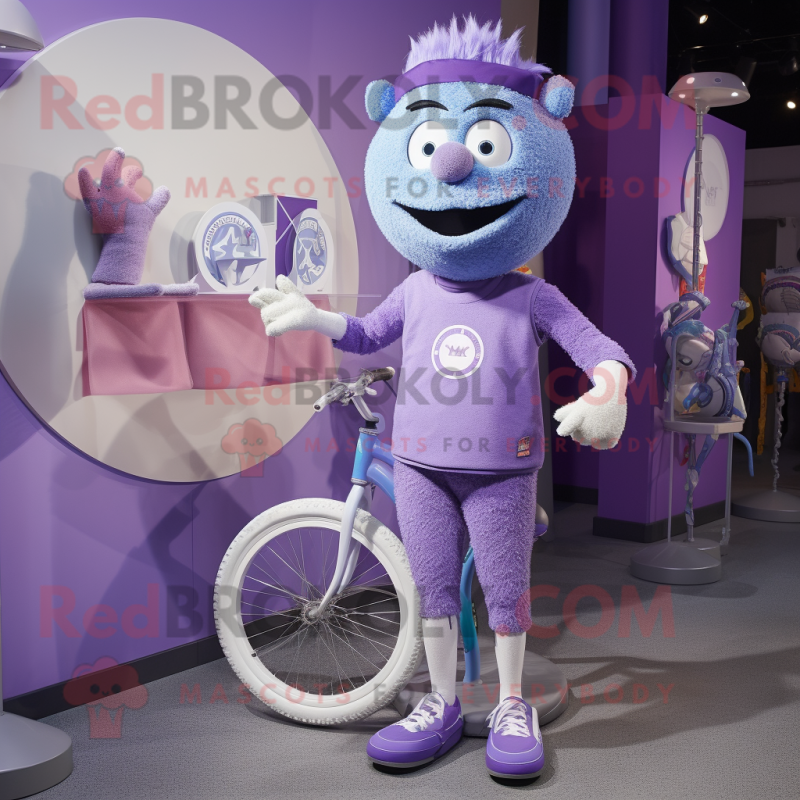 Lavender Unicyclist mascot costume character dressed with a Bermuda Shorts and Keychains