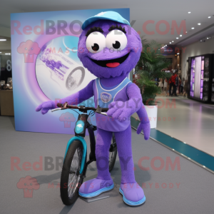 Lavender Unicyclist mascot costume character dressed with a Bermuda Shorts and Keychains