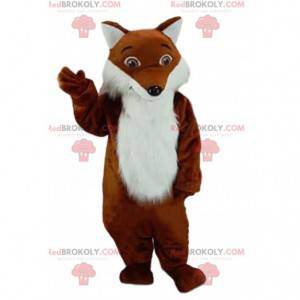 Mascotte de renard marron et blanc, poilu, costume de renard -