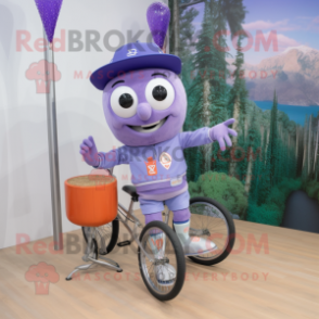 Lavender Unicyclist mascot costume character dressed with a Bermuda Shorts and Keychains