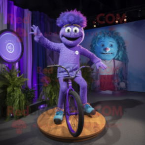 Lavender Unicyclist mascot costume character dressed with a Bermuda Shorts and Keychains