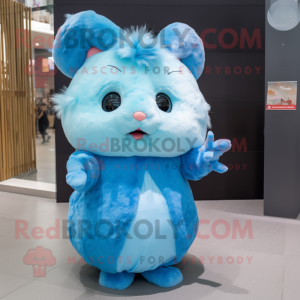 Sky Blue Hamster mascot costume character dressed with a Mini Dress and Hairpins