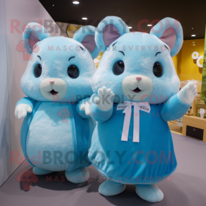 Sky Blue Hamster mascot costume character dressed with a Mini Dress and Hairpins