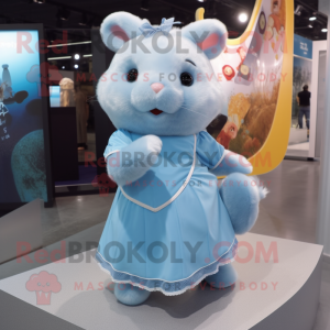 Sky Blue Hamster mascot costume character dressed with a Mini Dress and Hairpins