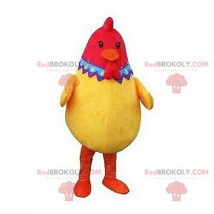 Mascot gele en rode kip, zeer succesvol en kleurrijk -