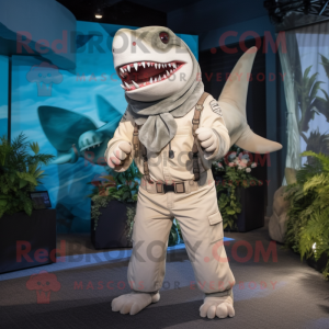 White Megalodon mascot costume character dressed with a Playsuit and Scarves