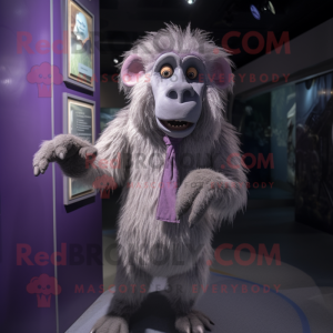 Lavender Baboon mascot costume character dressed with a V-Neck Tee and Hairpins