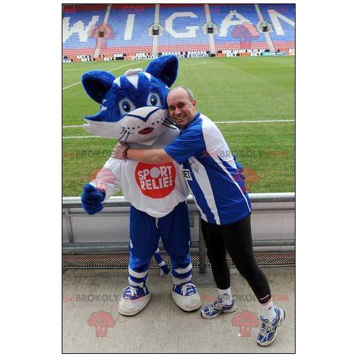 Blå och vit kattmaskot - Redbrokoly.com