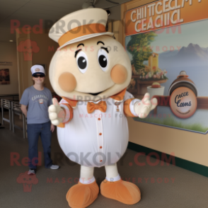 Peach Clam Chowder mascot costume character dressed with a Romper and Ties